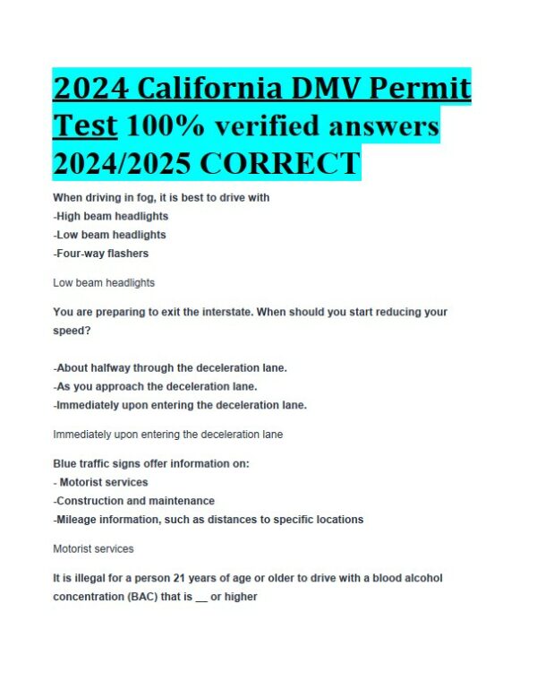 2024-2025 California DMV Permit Test with Answers (104 Solved Questions)