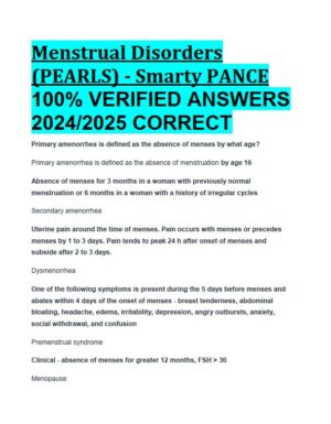 2024-2025 Menstrual Disorders (PEARLS) (Smarty PANCE) with Answers (23 Solved Questions)