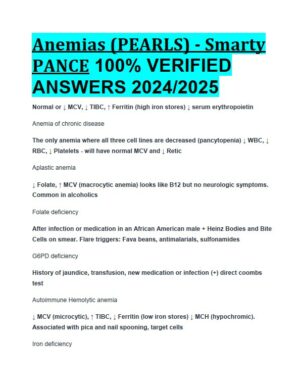 2024-2025 Anemias Disorders (PEARLS) (Smarty PANCE) with Answers (73 Solved Questions)