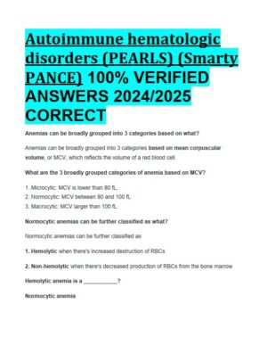 2024-2025 Autoimmune hematologic Disorders (PEARLS) (Smarty PANCE) with Answers (45 Solved Questions)