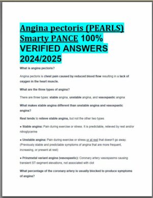 2024-2025 Angina pectoris Disorders (PEARLS) (Smarty PANCE) with Answers (25 Solved Questions)
