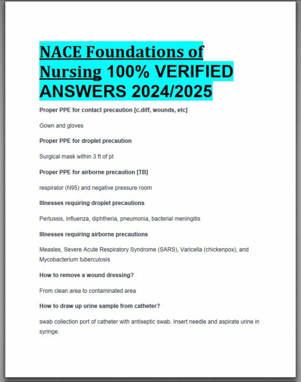 2024-20525 NACE Foundations of Nursing Practice Exam with Answers (67 Solved Questions)