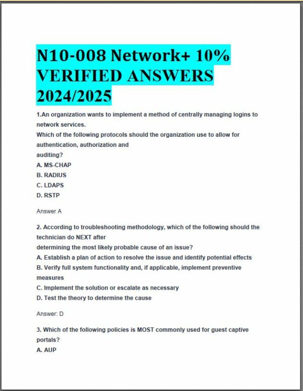 2024-2025 N10-008 Network+ Practice Exam with Answers (131 Solved Questions)