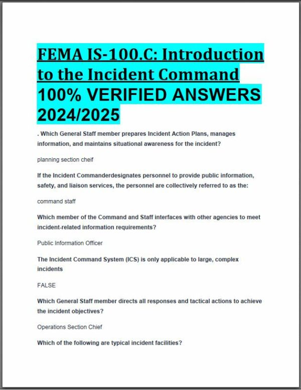 2024-2025 FEMA IS-100.C: Introduction to the Incident Command Practice Exam with Answers (41 Solved Questions)