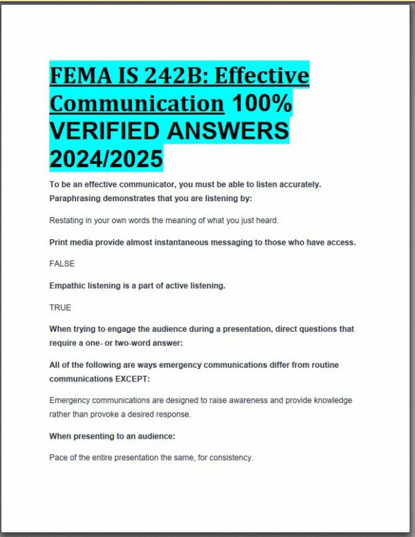 2024-2025 FEMA IS 242B Effective Communication Practice Exam with Answers (24 Solved Questions)