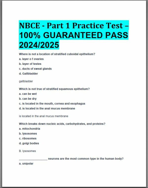2024-2025 NBCE - Part 1 Practice test with Answers (336 Solved Questions)