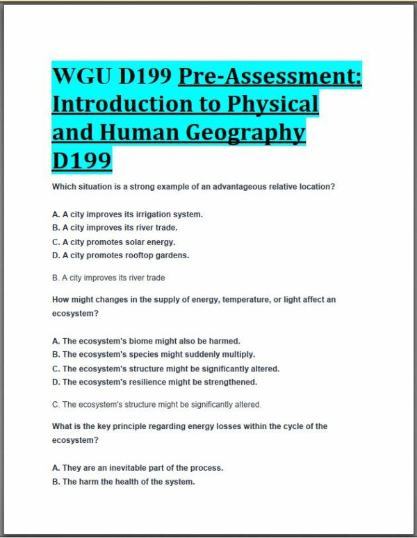WGU D199 Pre-Assessment: Introduction to Physical and Human Geography with Answers (55 Solved Questions)
