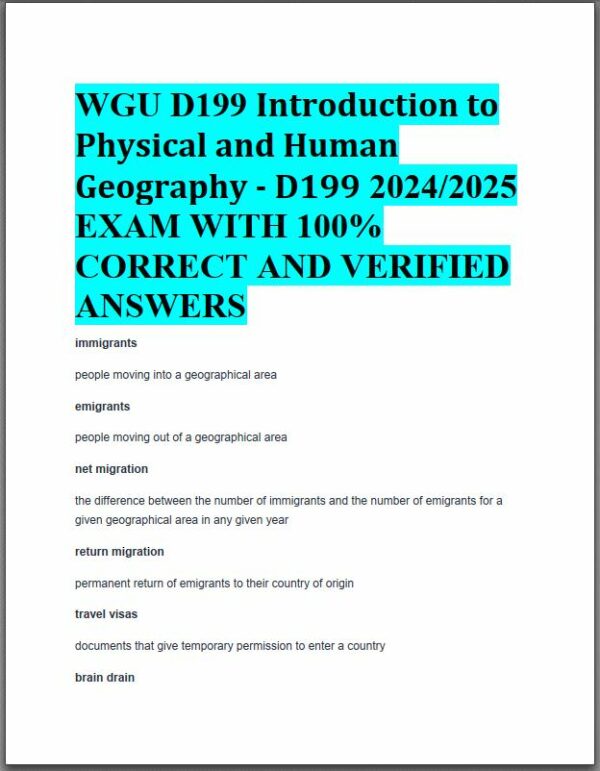2024-2025 WGU D199 Introduction to Physical and Human Geograph with Answers (203 Solved Questions)