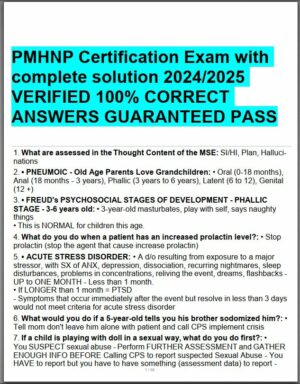 2023-2024 PMHNP Certification Exam with Answers (479 Solved Questions)