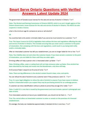 2024 Smart Serve Ontario Practice Exam with Answers (53 Solved Questions)