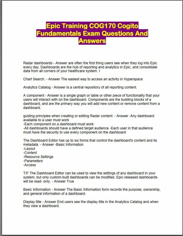 COG170 Cogito Epic Training Fundamentals Practice Exam with Answers (220 Solved Questions)