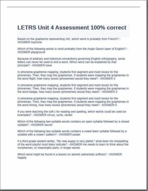 LETRS Unit 4 Assessment with Answers (15 Solved Questions)