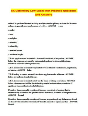 CA Optometry Law Practice Exam with Answers (187 Solved Questions)