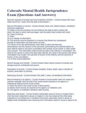 Colorado Mental Health Jurisprudence Practice Exam with Answers (40 Solved Questions)