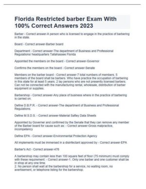 2023 Florida Restricted Barber Practice Exam with Answers (64 Solved Questions)