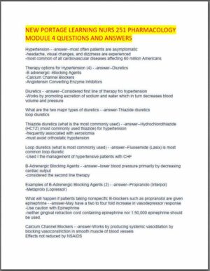 New Portage Learning NURS251 Pharmacology Module 4 with Answers (85 Solved Questions)