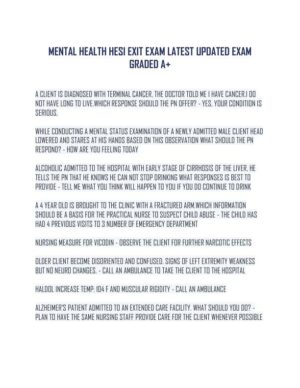 HESI Mental Health Exit Exam With Answers (58 Solved Questions)