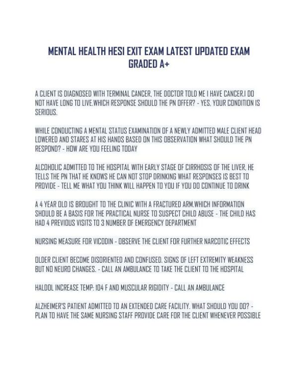 HESI Mental Health Exit Exam With Answers (58 Solved Questions)