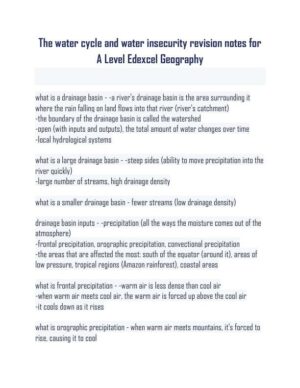 The Water Cycle And Water Insecurity Notes With Answers (134 Solved Questions)