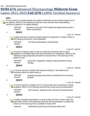 2023-2024 NURS676 Pharmacology Midterm Exam With Answers (100 Solved Questions)