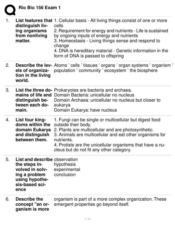 Rio Bio156 Biology Practice Exam With Answers (105 Solved Questions)