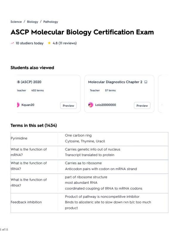 2020 ASCP Molecular Biology Certification Exam With Answers (100 Solved Questions)