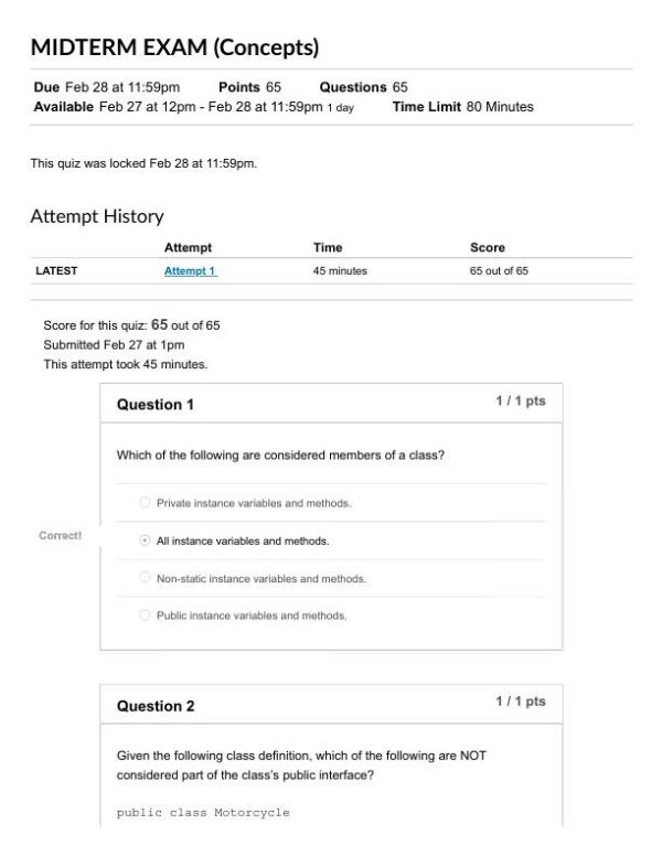 IST242 Computer Science Midterm Exam With Answers (65 Solved Questions)