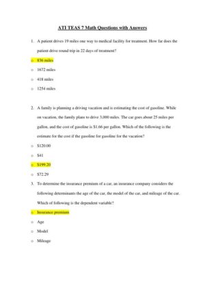 ATI Mathematics TEAS With Answers (92 Solved Questions)