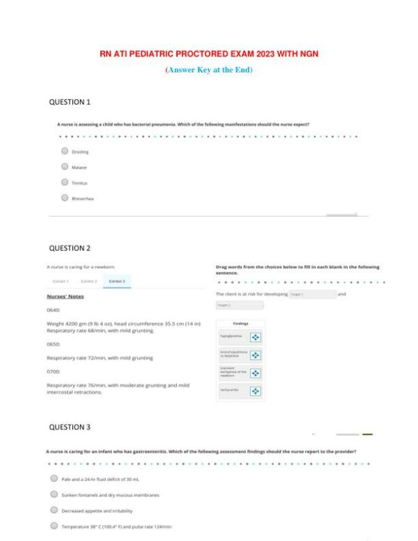 2023 ATI RN Paediatrics Protected Exam With Answers (70 Solved Questions)