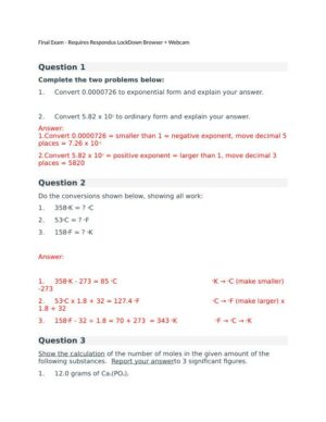 CHEM103 Final Exam With Answers (12 Solved Questions)