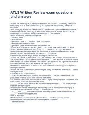 ATLS Critical Care Written Review exam With Answers (134 Solved Questions)