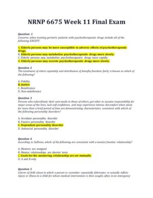 NRNP6675 Week 11 Final Exam With Answers (100 Solved Questions)