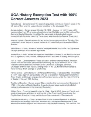 UGA History Exemption Test With Answers (394 Solved Questions)