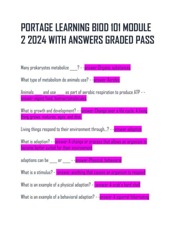 2024 BIOD101 Biochemistry Practice Exam With Answers (186 Solved Questions)