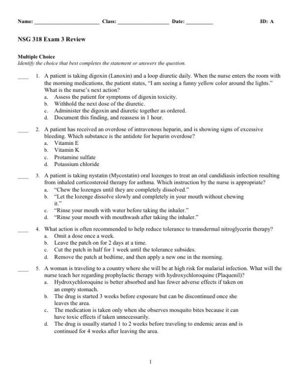 NSG318 Pharmacology Practice Exam With Answers (46 Solved Questions)