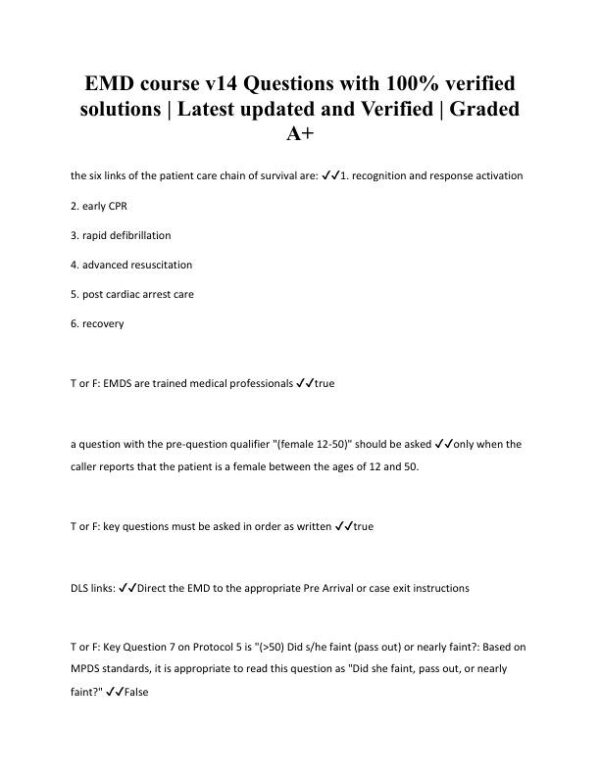 EMDV14 Critical Care Course Exam With Answers (27 Solved Questions)