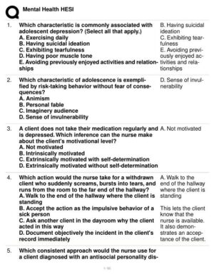 HESI Mental Health Practice Exam With Answers (229 Solved Questions)