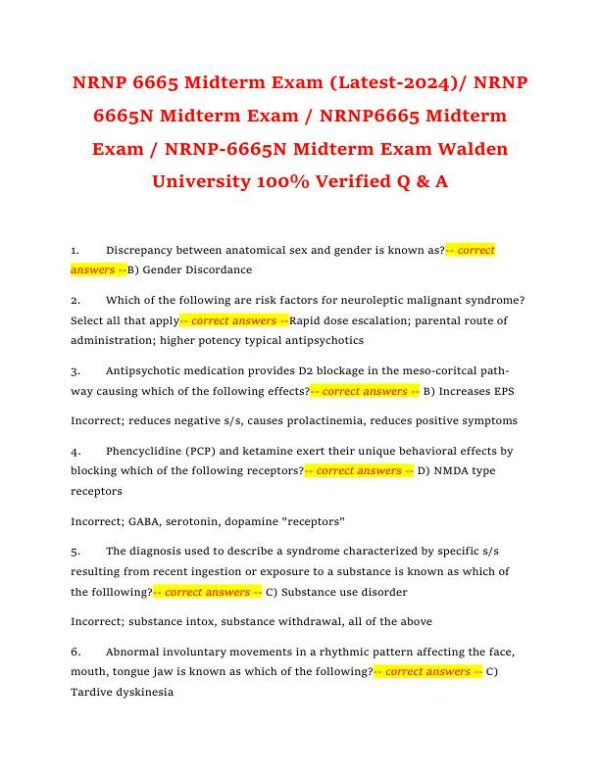 2024 NRNP6665 Mental Health Midterm Exam With Answers (409 Solved Questions)