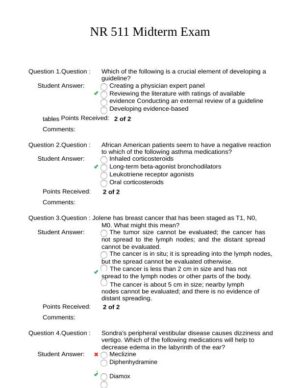 NR511 Healthcare Assessment Midterm Exam With Answers (15 Solved Questions)