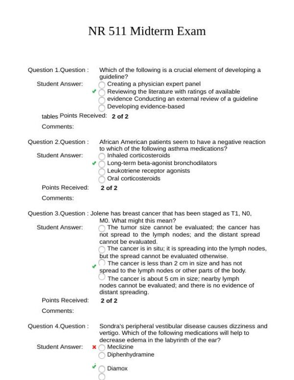 NR511 Healthcare Assessment Midterm Exam With Answers (15 Solved Questions)