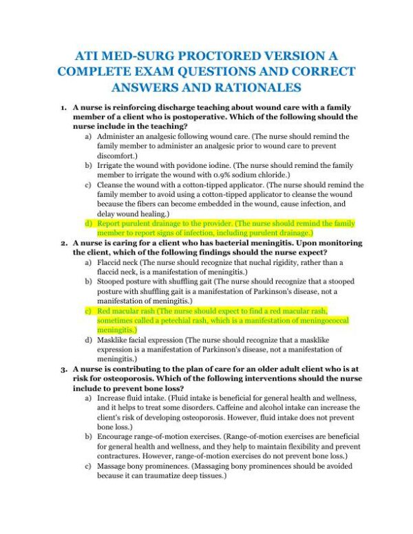 ATI Medical Surgical Nursing Proctored Exam With Answers (90 Solved Questions)