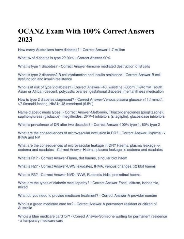 2023 OCANZ Nursing Diagnosis Practice Exam With Answers (218 Solved Questions)