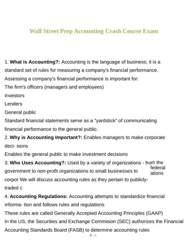 2023 Wall Street Accounts Course Exam With Answers (222 Solved Questions)