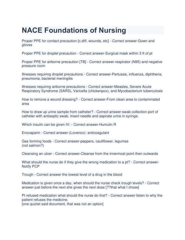 NACE Nursing Diagnosis Practice Exam With Answers (72 Solved Questions)