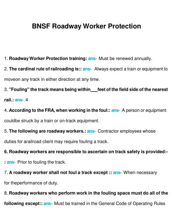 BNSF Worker Protection Practice Exam With Answers (25 Solved Questions)