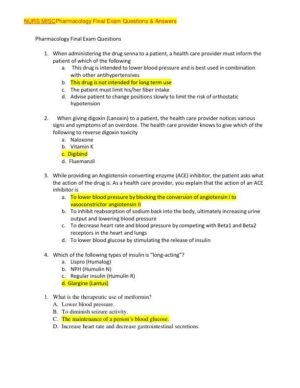 NURS MISC Pharmacology Final Exam With Answers (228 Solved Questions)