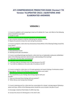 2022 ATI Nursing Comprehensive Predictor Exam With Answers (473 Solved Questions)