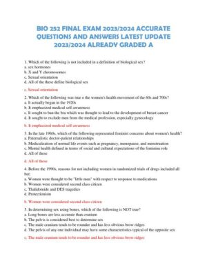 2023-2024 BIO252 Prenatal Final Exam With Answers (203 Solved Questions)