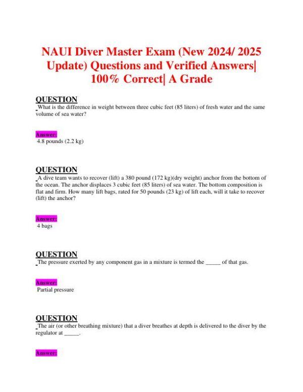 2024-2025 NAUI Physics Diver Master Exam With Answers (132 Solved Questions)