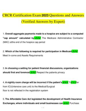 2023 CRCR Health Care Assessment Certification Exam With Answers (205 Solved Questions)